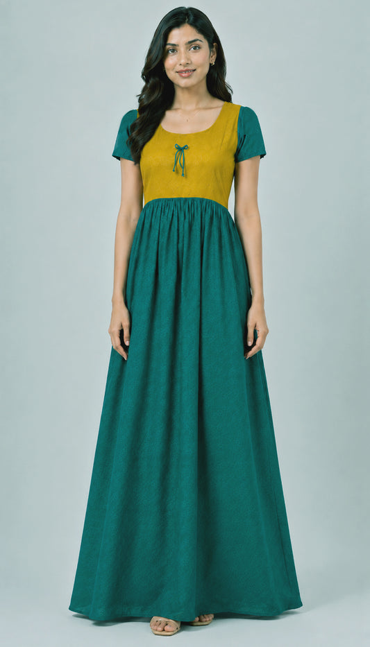 Aisnigha Soft Touch Sleepwear  rama green and golden yellow  frock Nighties