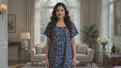 AISNIGHA Women's Pure Cotton Dark navy Nighty | Soft & Comfortable Daily Wear Nightdress