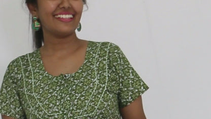 Dark Olive Green  cotton  Floral Nighties