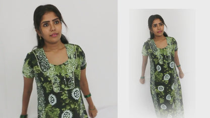 GREEN MULTI FLOWER  cotton  Floral Nighties