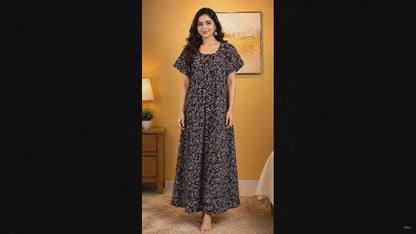AISNIGHA Women's Pure Cotton Dark Brown Nighty | Soft & Comfortable Daily Wear Nightdress