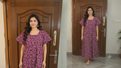 AISNIGHA Women's Pure Cotton Magenta Nighty | Soft & Comfortable Daily Wear Nightdress