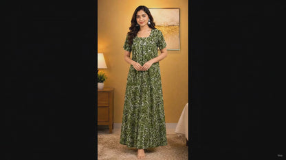 AISNIGHA Pure Cotton Green Nighty for Women | Soft & Comfortable Daily Wear Nightdress