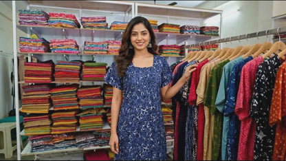 AISNIGHA Pure Cotton Navy Blue Nighty for Women | Soft & Comfortable Daily Wear Nightdress